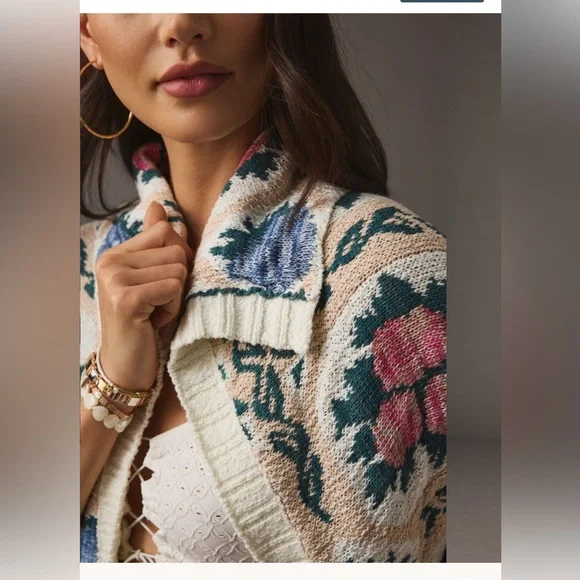 Anthropologie floral cocoon cardigan xs/s - Picture 4 of 10